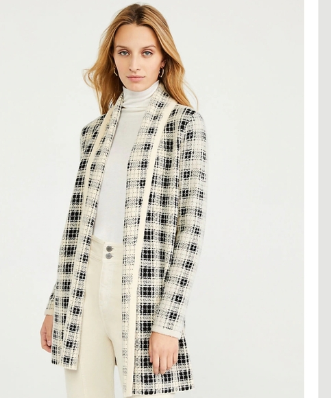 NEW Ann Taylor Black Ivory Shawl Collar Coatigan S - Picture 1 of 5